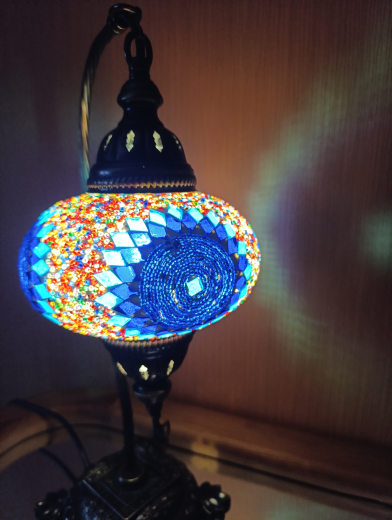 Tischlampe Schwan Aylin, 3er, rund blau bunt