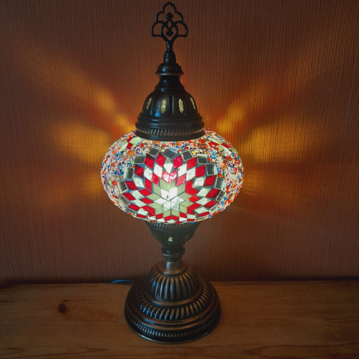 Tischlampe Morgenland, 3er, weißer Stern rot bunt