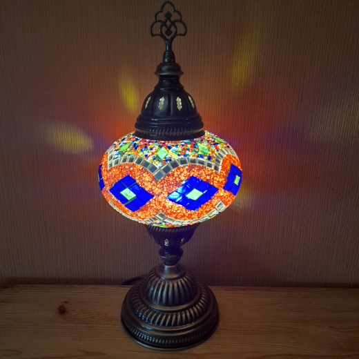 Tischlampe Morgenland, 3er, rot bunt blaue Karos