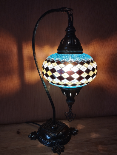 Tischlampe Schwan Aylin, 3er, türkis braun gestreift