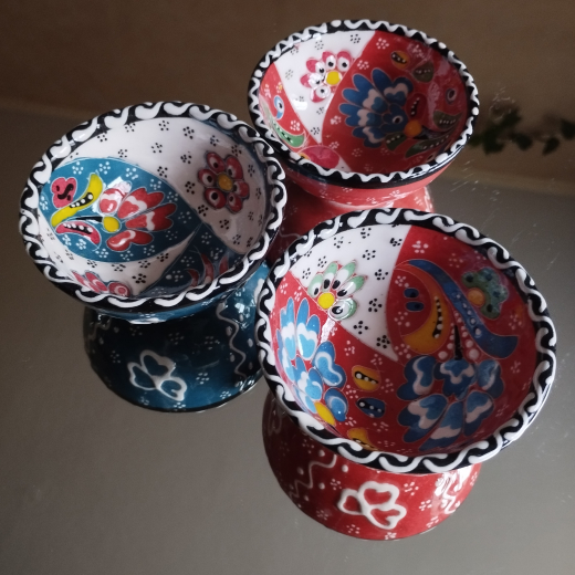 Keramikschale oriental, 3erSet, 2 x rot, petrol