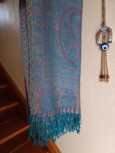 Pashmina Schal/Schultertuch dunkelgrün mit Fransen