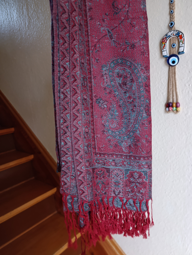 Pashmina Schal/Schultertuch rot mit Fransen