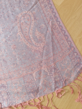 Pashmina Schal/Schultertuch rosa, dezent blau grau mit Fransen