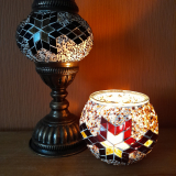 Tischlampe Baby + Teelichtglas / gold braun, 2er Set