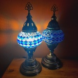 2 x Tischlampen Morgenland, 2er-SET, gestreift blau