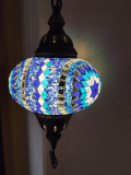 Orientalische Hängelampe Mosaik, 3er, blau