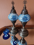 2 x Tischlampen Morgenland, 2er-SET, türkis + 1 Wandbehang Türkisches Auge + 1 Schlüsselanhänger