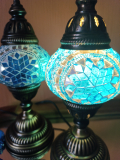 2 x Tischlampen Morgenland, 2er-SET, türkis + 1 Wandbehang Türkisches Auge + 1 Schlüsselanhänger