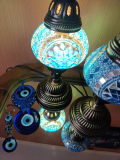 2 x Tischlampen Morgenland, 2er-SET, türkis + 1 Wandbehang Türkisches Auge + 1 Schlüsselanhänger