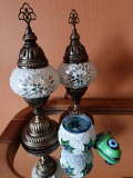 2 x Tischlampen Morgenland, 2er-SET, frozen + 1 Teelichtglas + 1 Türkisches Auge Magnet