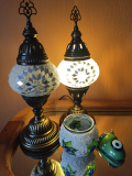 2 x Tischlampen Morgenland, 2er-SET, frozen + 1 Teelichtglas + 1 Türkisches Auge Magnet