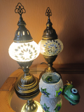 2 x Tischlampen Morgenland, 2er-SET, frozen + 1 Teelichtglas + 1 Türkisches Auge Magnet