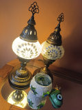 2 x Tischlampen Morgenland, 2er-SET, frozen + 1 Teelichtglas + 1 Türkisches Auge Magnet