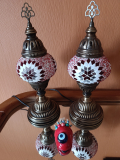 2 x Tischlampen Morgenland, 2er-SET, rot weiss + 1 Türkisches Auge Magnet