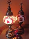 2 x Tischlampen Morgenland, 2er-SET, rot weiss + 1 Türkisches Auge Magnet