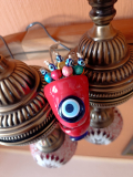2 x Tischlampen Morgenland, 2er-SET, rot weiss + 1 Türkisches Auge Magnet