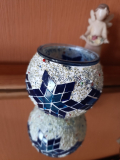 Teelichtglas Dilara weiß blauer Stern