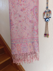 Pashmina Schal/Schultertuch rosa mit Fransen