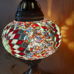 Tischlampe Morgenland, 3er, weißer Stern rot bunt