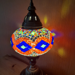Tischlampe Morgenland, 3er, rot bunt blaue Karos