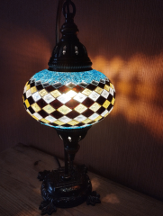 Tischlampe Schwan Aylin, 3er, türkis braun gestreift