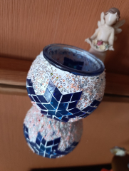 Teelichtglas Dilara weiß rose blau